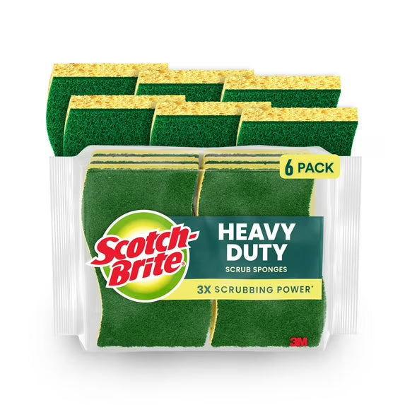 Scotch-Brite Heavy Duty Scrub Sponge, 6 Sponges per Pack (Pack of 5) – Multi-Purpose Kitchen Cleaning Sponges for Dishes, Pots & Pans