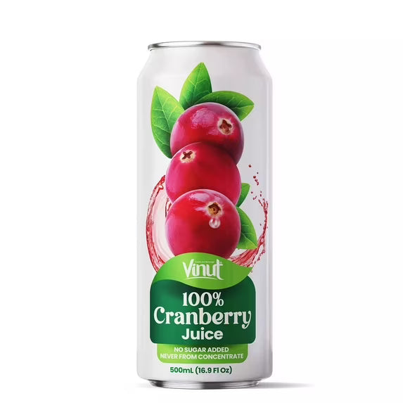 VINUT 100% Cranberry Juice, No Added Sugar, Not From Concentrate, 16.9 fl oz (500 mL) Can, Pack of 12