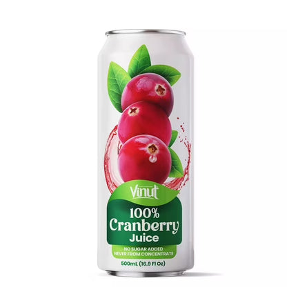 VINUT 100% Cranberry Juice, No Added Sugar, Not From Concentrate, 16.9 fl oz (500 mL) Can, Pack of 12