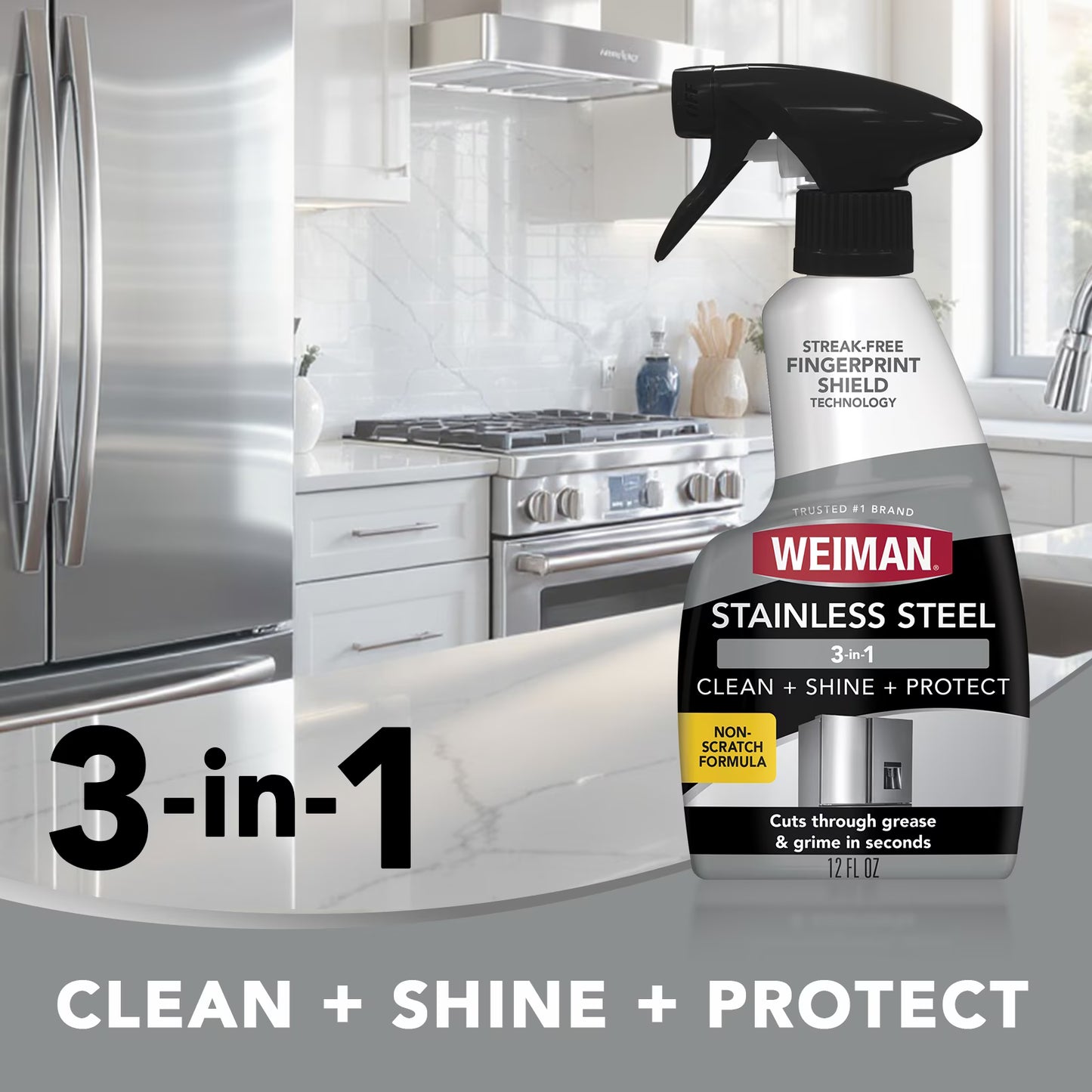 Weiman Stainless Steel Cleaner & Polish Spray, 12 fl oz – Removes Fingerprints, Streak-Free Shine, Protective Barrier for Appliances