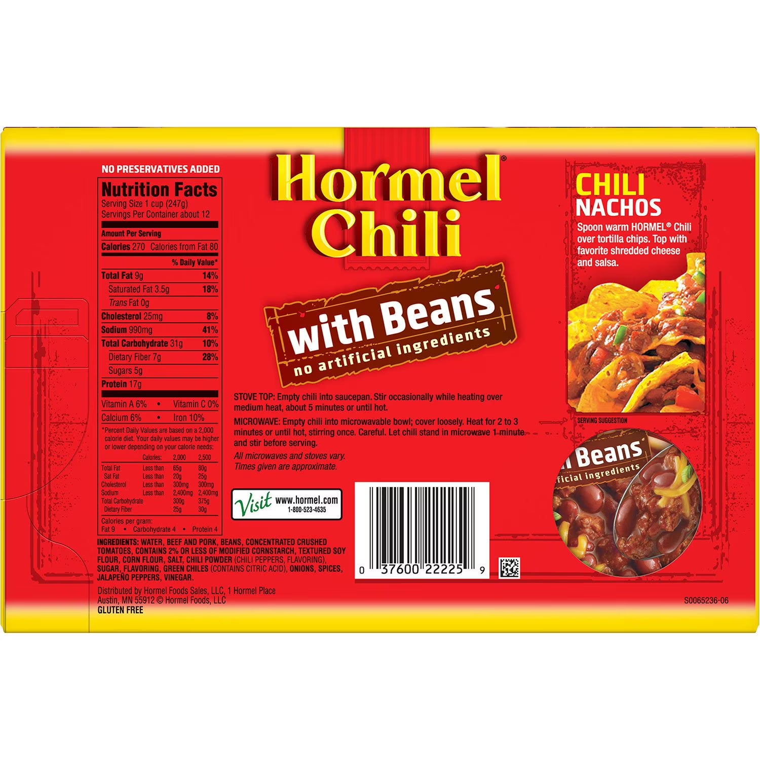 Hormel Chili with Beans 15 oz 6 Pack – Hearty Ready-to-Eat Canned Chili, Protein-Rich Meal, Quick Heat & Serve, Bulk Value Pack
