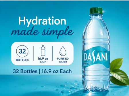 Dasani Purified Water – 32 Pack (16.9 fl oz Bottles)