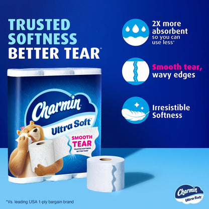 Charmin Ultra Soft Toilet Paper 2-Ply 32 Rolls 215 Sheets – Premium Bath Tissue, Ultra Soft Comfort, Strong & Absorbent, Bulk Family Value Pack