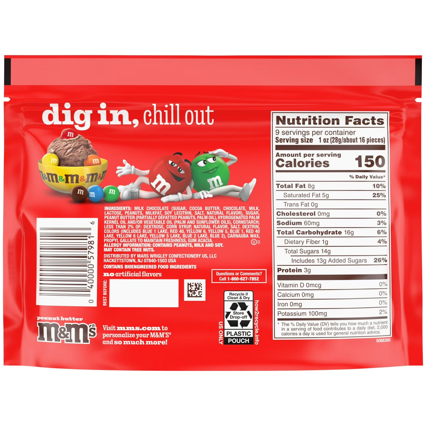 M&M’s Peanut Butter Milk Chocolate Candy, Sharing Size (9 oz Bag) – Crunchy Peanut Butter Center Covered in Milk Chocolate