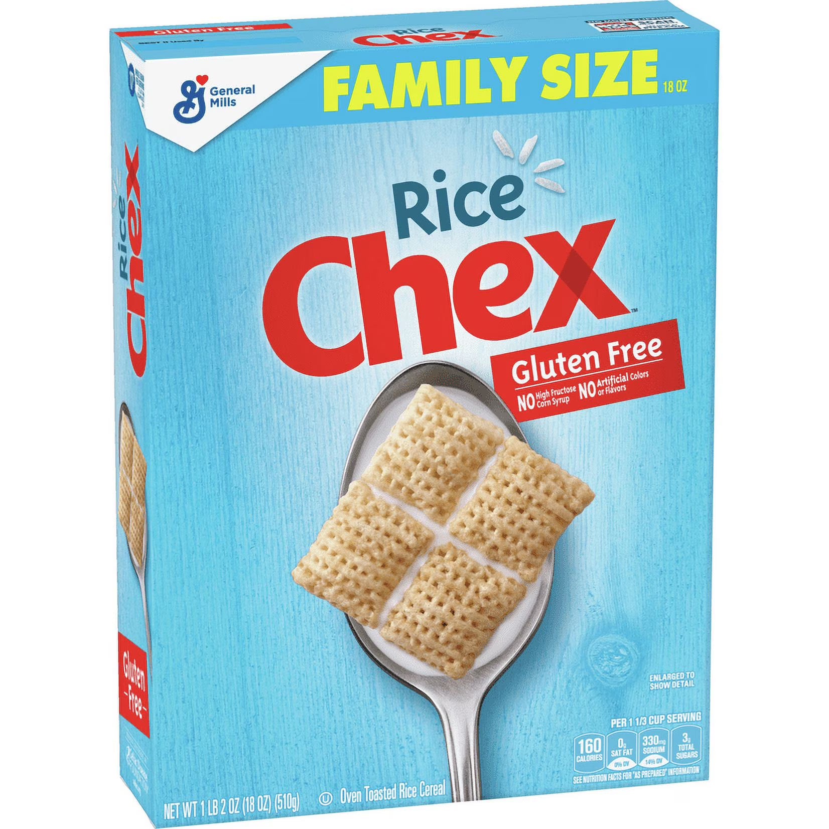 Rice Chex Gluten-Free Breakfast Cereal, Family Size (18 oz) – Light & Crispy Whole Grain Cereal