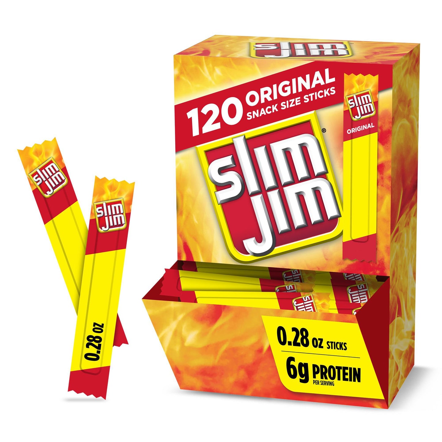 Slim Jim Snack Sized Smoked Meat Sticks Original 0.28 oz 120 Pack – Protein Snack Sticks, Ready-to-Eat Beef Jerky Alternative, Bulk Value Pack, On-the-Go Snacks