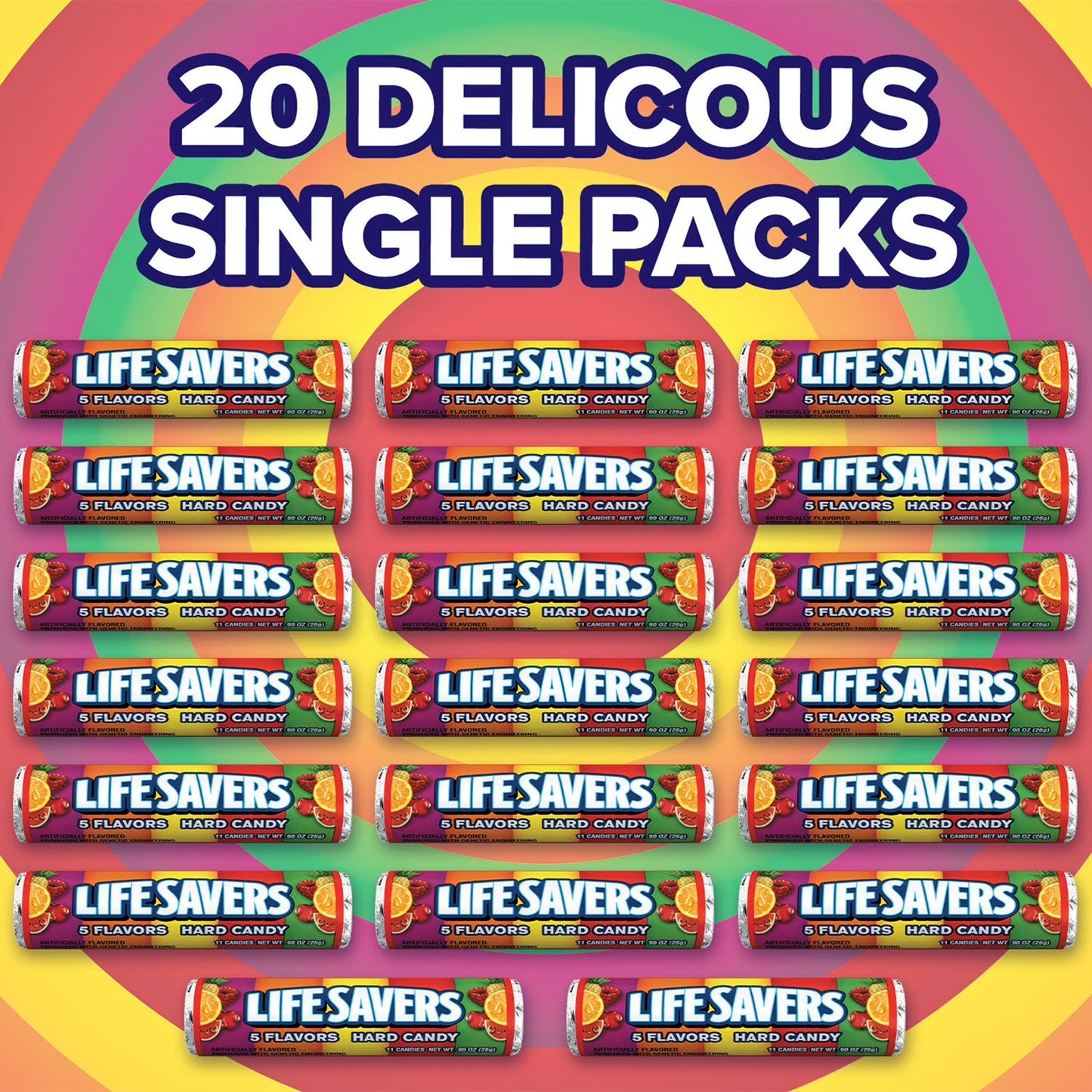 Life Savers 5 Flavors Hard Candy 1.14 oz 20 Pack – Assorted Fruit Candy Rolls, Bulk Pack, Classic Sweet Treat, On-the-Go Candy