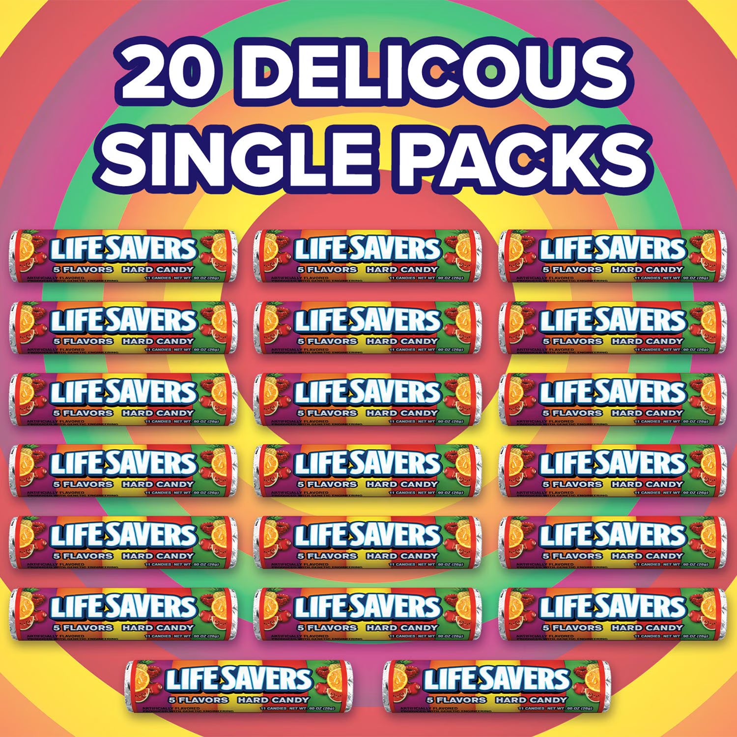 Life Savers 5 Flavors Hard Candy 1.14 oz 20 Pack – Assorted Fruit Candy Rolls, Bulk Pack, Classic Sweet Treat, On-the-Go Candy