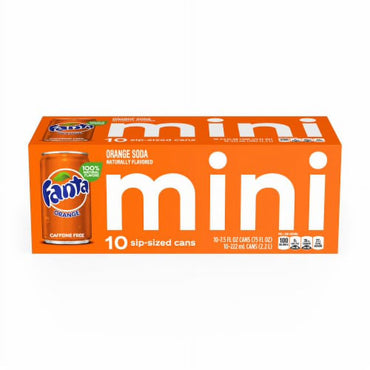 Fanta Orange Soda, Caffeine-Free, 7.5 fl oz Mini Cans (10 Pack), Classic Citrus Soft Drink