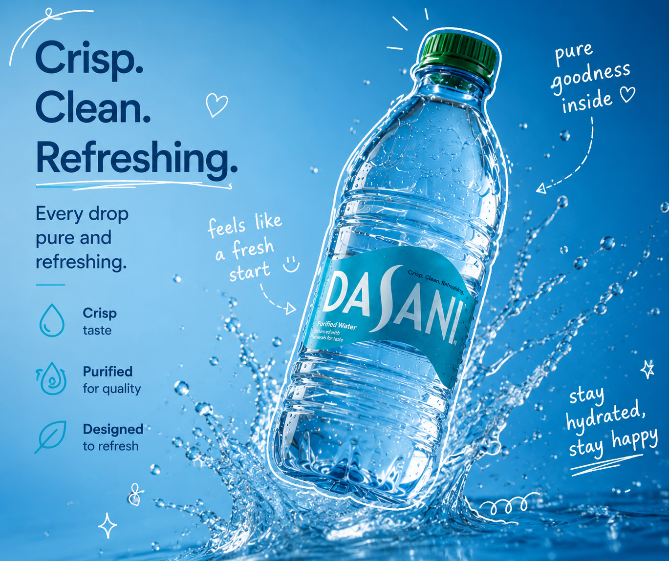 Dasani Purified Water – 32 Pack (16.9 fl oz Bottles)