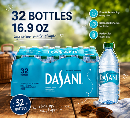 Dasani Purified Water – 32 Pack (16.9 fl oz Bottles)