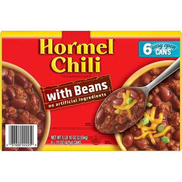 Hormel Chili with Beans 15 oz 6 Pack – Hearty Ready-to-Eat Canned Chili, Protein-Rich Meal, Quick Heat & Serve, Bulk Value Pack