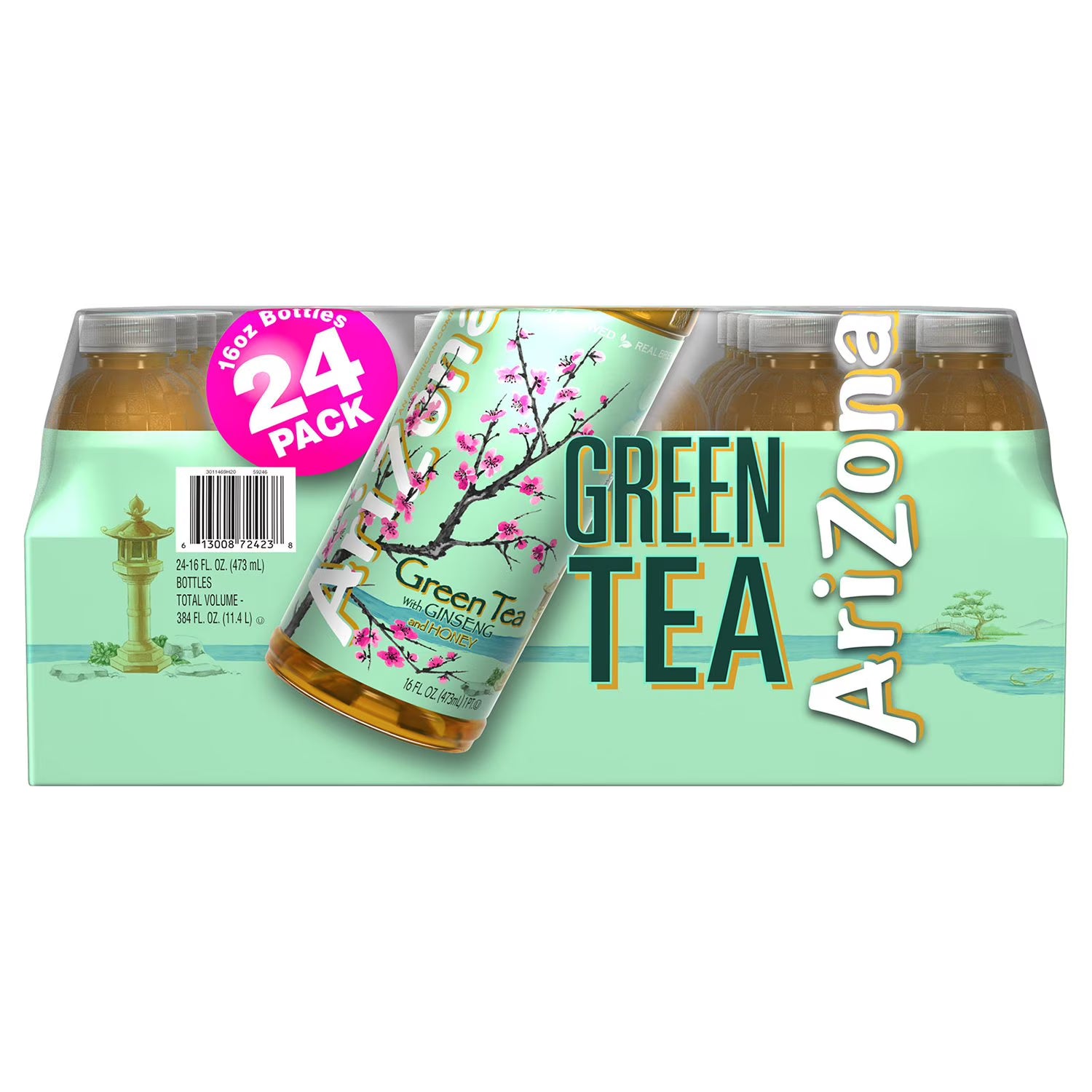 AriZona Green Tea with Ginseng and Honey 16 fl oz 24 Pack – Ready-to-Drink Iced Tea, Sweetened Herbal Beverage, Bulk Value Pack, Refreshing Energy Drink Alternative