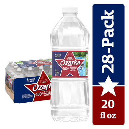 Ozarka Natural Spring Water (28 Pack, 20 fl oz Bottles) – 100% Natural Spring Water, Refreshing & Pure Hydration