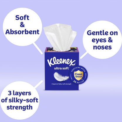 Kleenex Ultra Soft Facial Tissues, 3 Flat Boxes (120 Tissues Each), 3-Ply – Gentle, Strong & Absorbent for Everyday Use