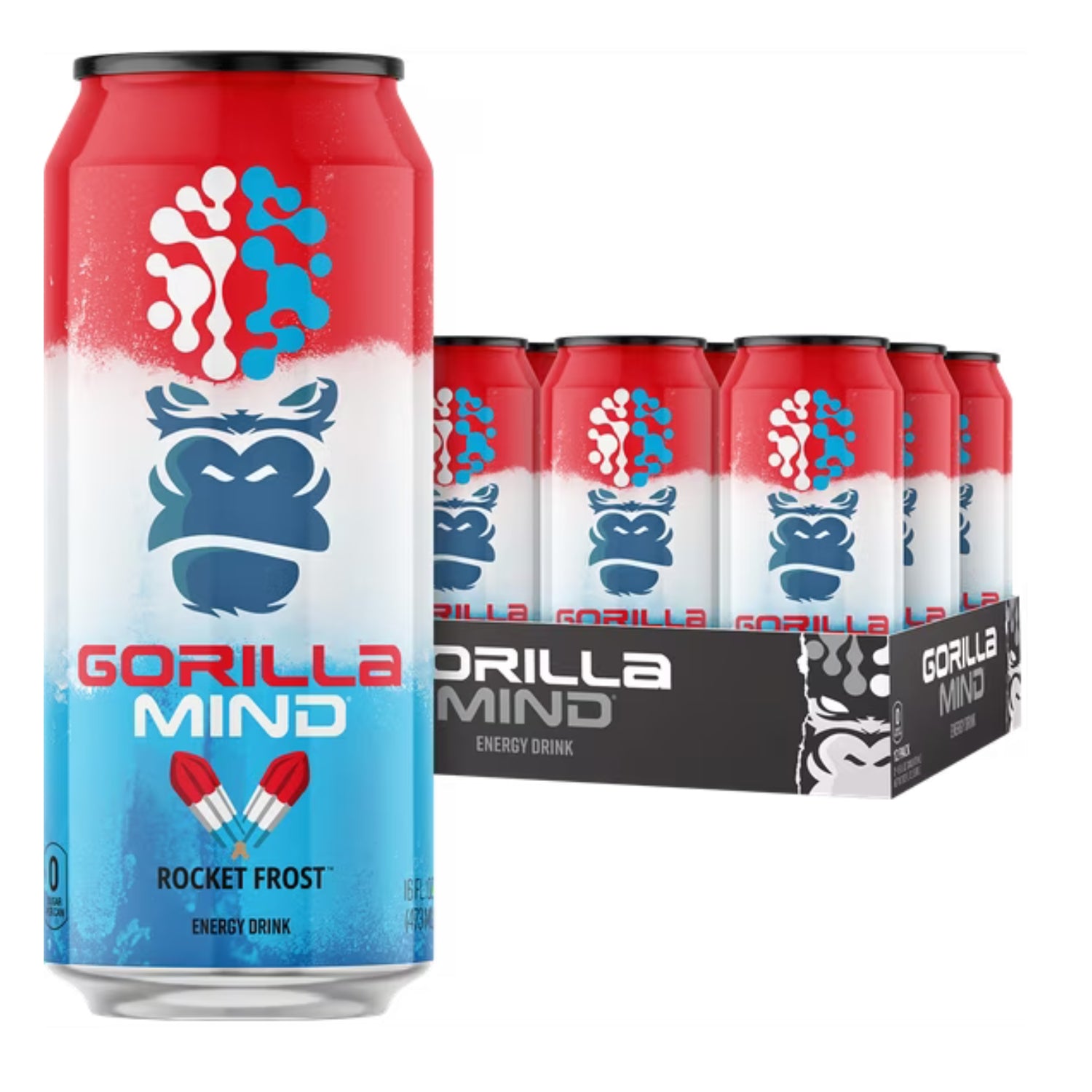 Gorilla Mind Energy Drink, No Sugar or Artificial Colors, Bombsicle, 16 oz, 12 pack Cans