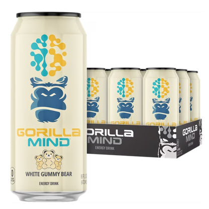 Gorilla Mind Energy Drink, No Sugar or Artificial Colors, White Gummy Bear, 16 oz, 12 pack Cans