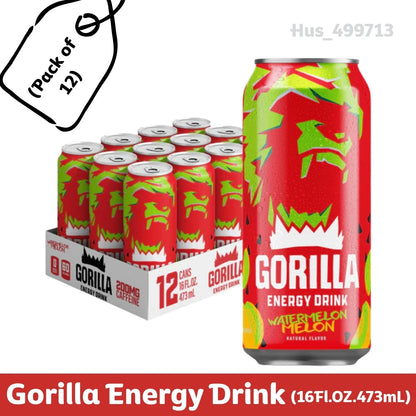 Gorilla Energy Drink – Watermelon Flavor, 16 fl oz Cans (Pack of 12)