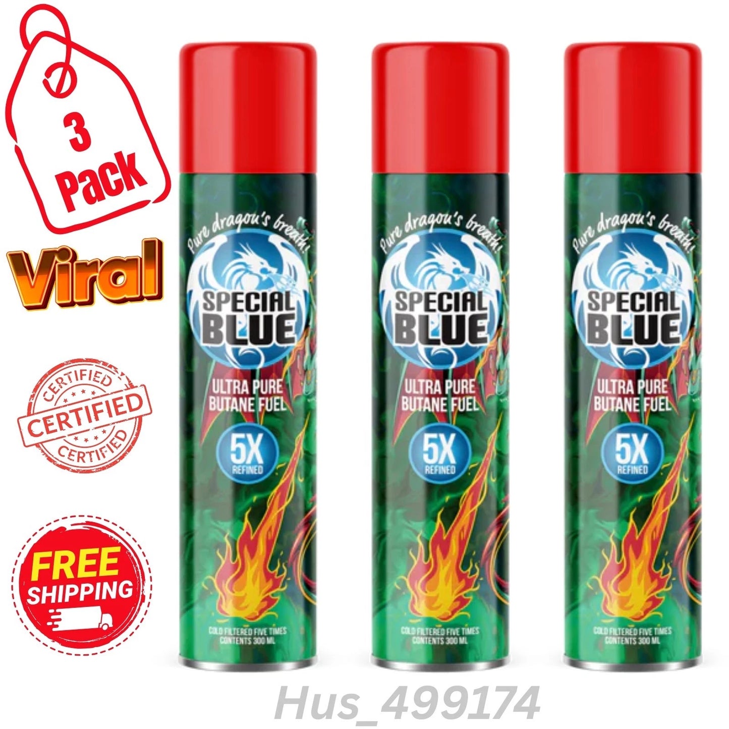 Special Blue Butane 300ML Refined Lighter Fuel Refill (3 Bottles)