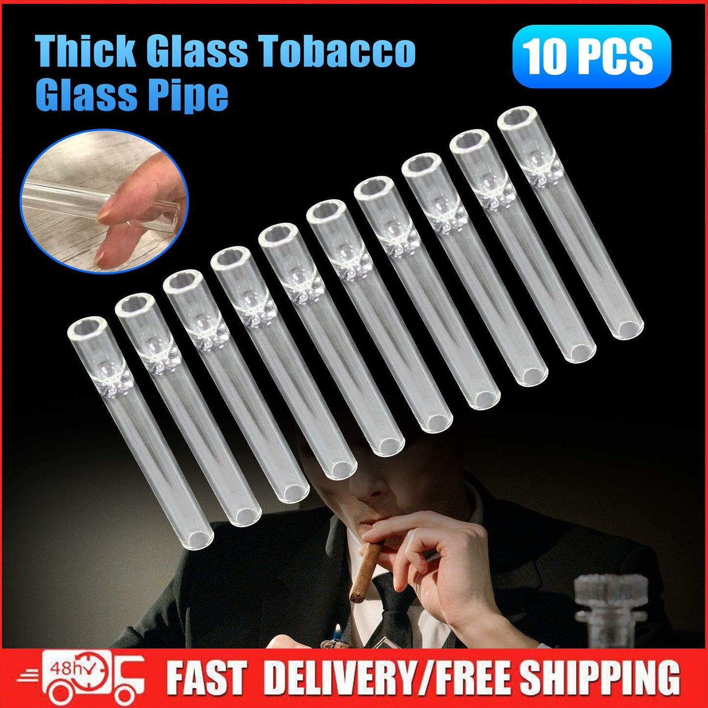 10-piece Thick Pyrex Glass Chillum Tobacco Pipe, Smoking pipe, Smooth One Hitter
