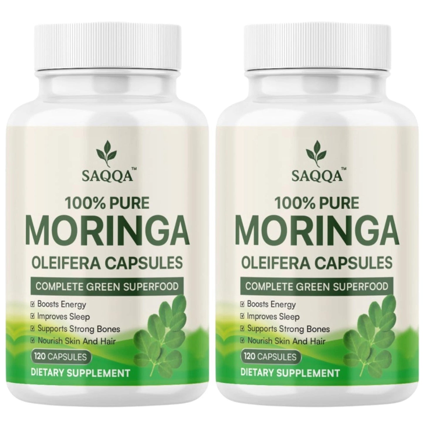Pure Moringa Leaf Capsules by Saqqa – 500mg Dietary Supplement – 240 Capsules – Pack of 2