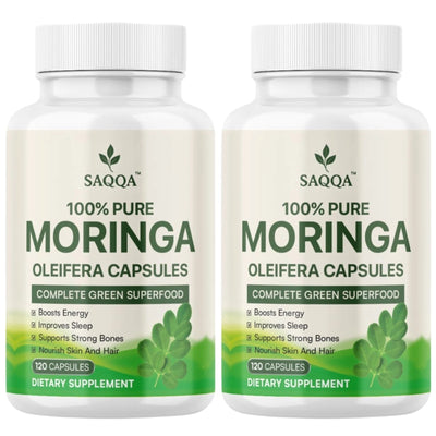 Pure Moringa Leaf Capsules by Saqqa – 500mg Dietary Supplement – 240 Capsules – Pack of 2