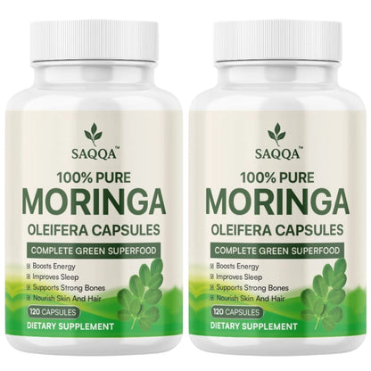 Pure Moringa Leaf Capsules by Saqqa – 500mg Dietary Supplement – 240 Capsules – Pack of 2