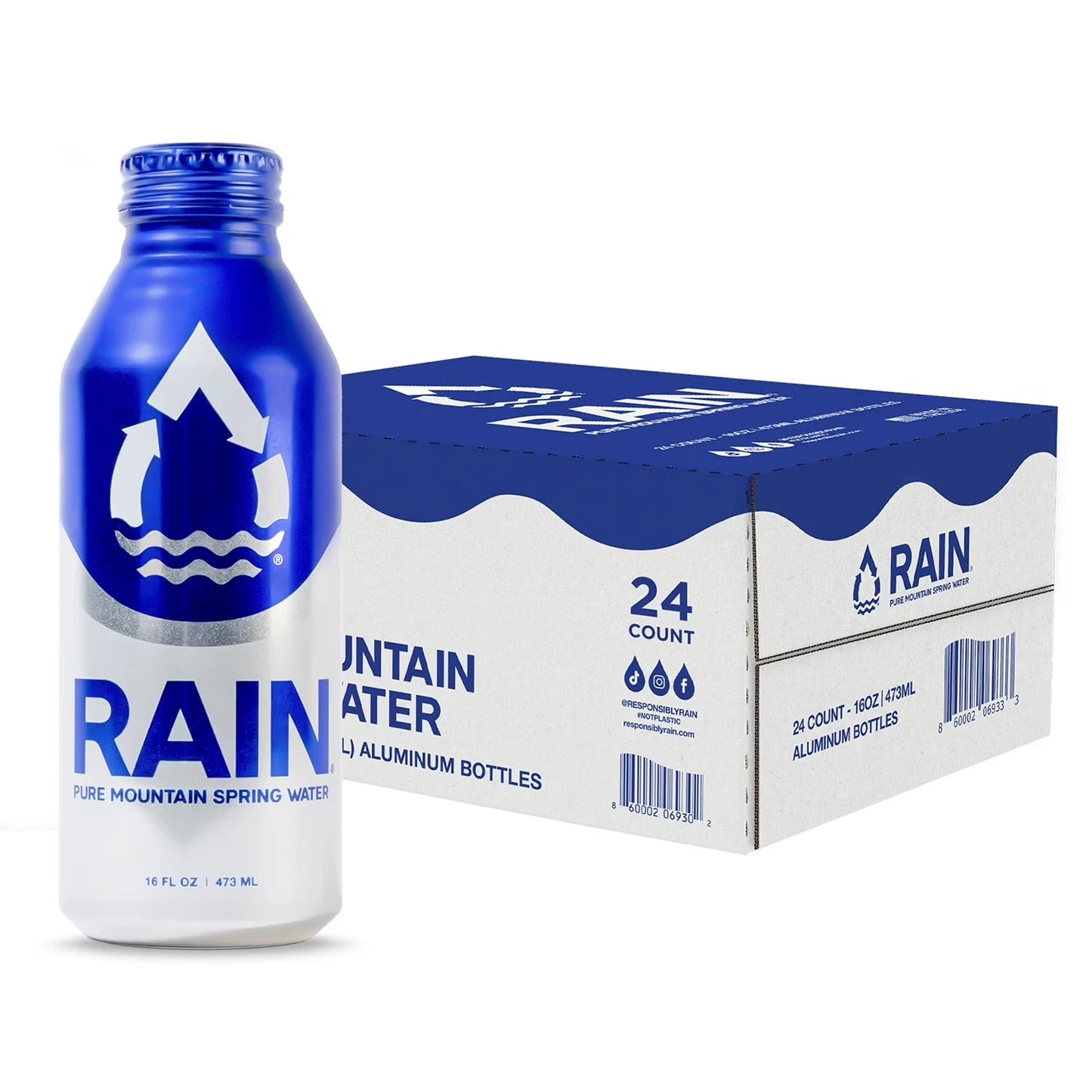 Rain Pure Mountain Spring Water – 24 Pack, 16 fl oz Bottles