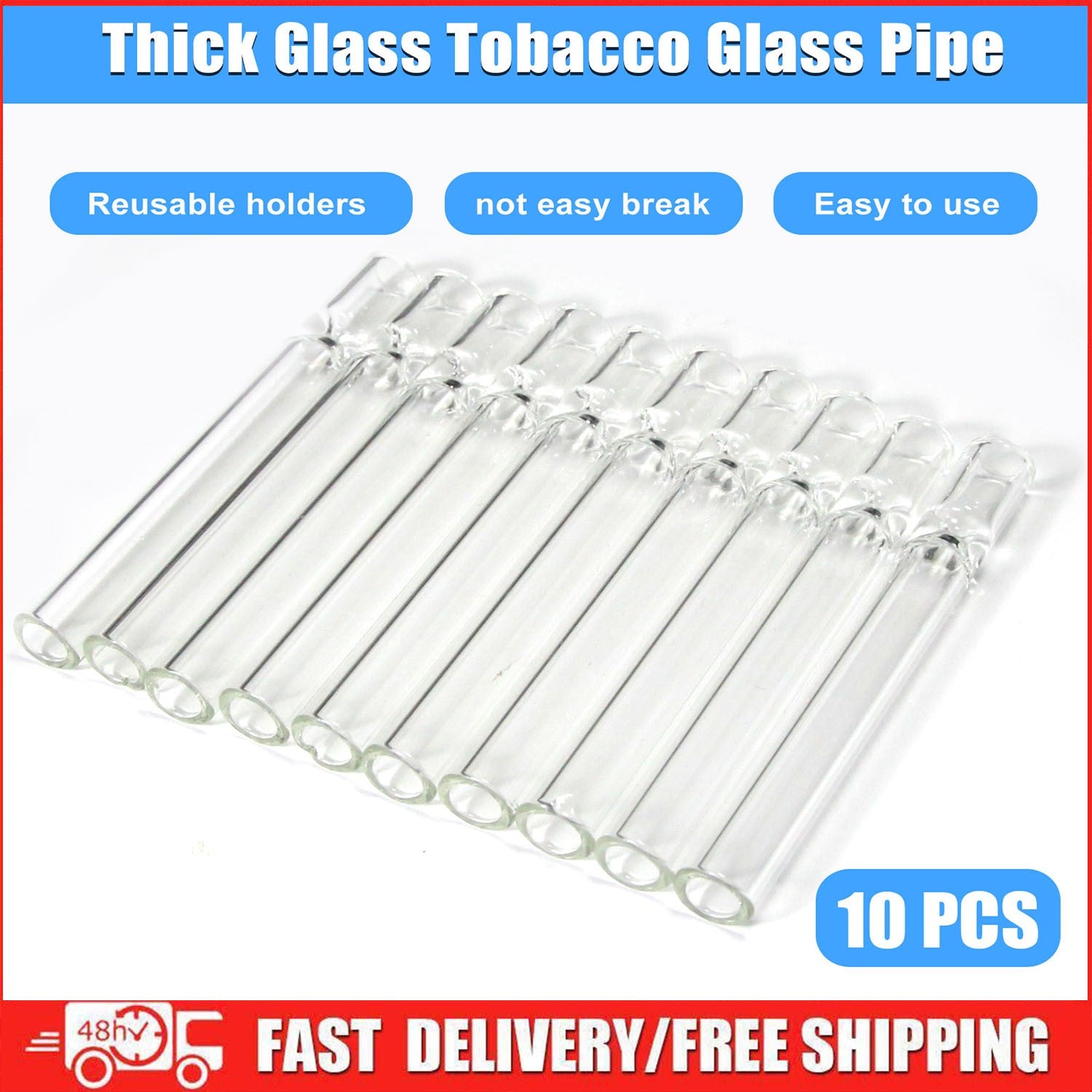10-piece Thick Pyrex Glass Chillum Tobacco Pipe, Smoking pipe, Smooth One Hitter