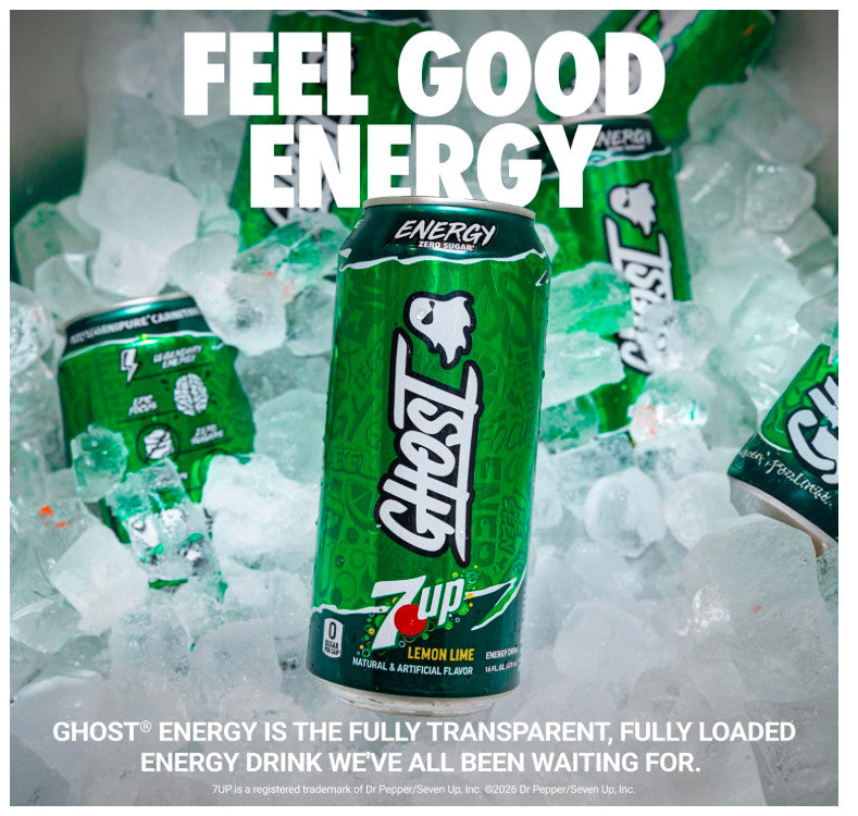 GHOST Energy Drink - 12-Pack, 7UP, 16oz Cans - Energy & Focus & No Artificial Co