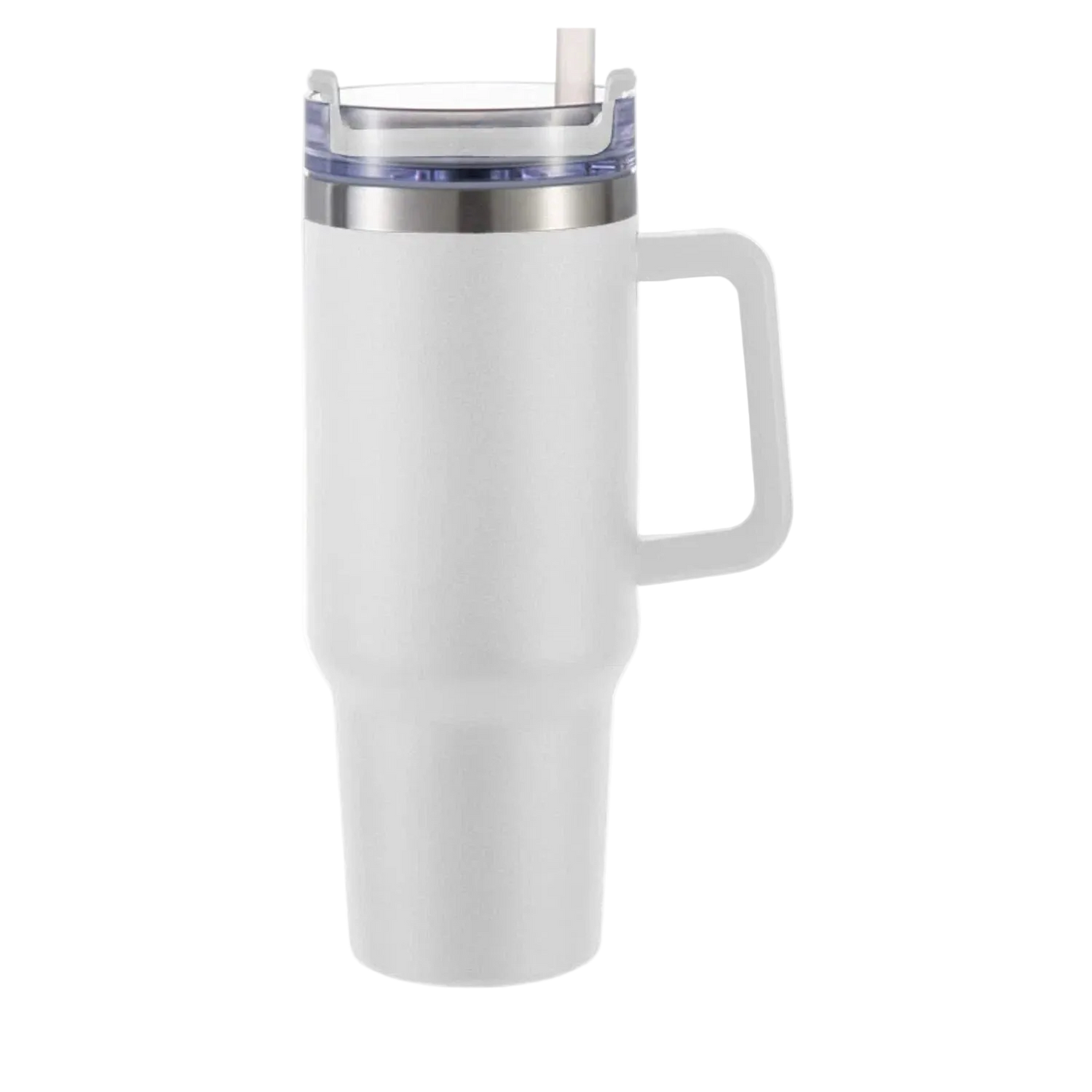 40oz Reusable Tumbler - White Stainless Steel with Handle, Lid &amp; Straw