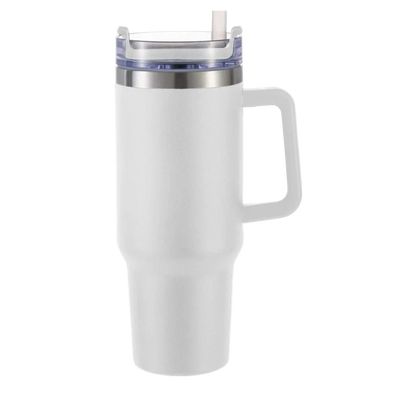 40oz Reusable Tumbler - White Stainless Steel with Handle, Lid &amp; Straw