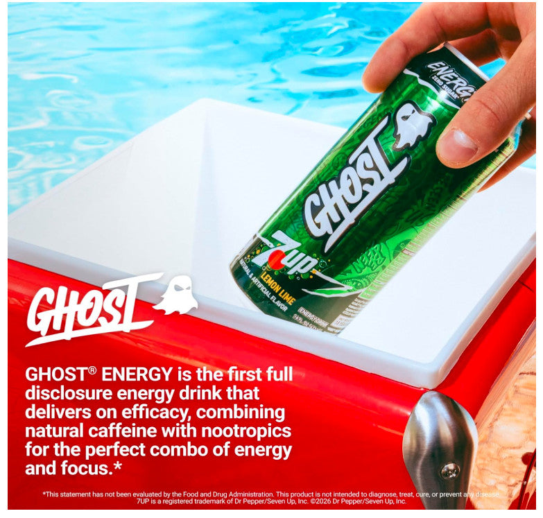GHOST Energy Drink - 12-Pack, 7UP, 16oz Cans - Energy & Focus & No Artificial Co