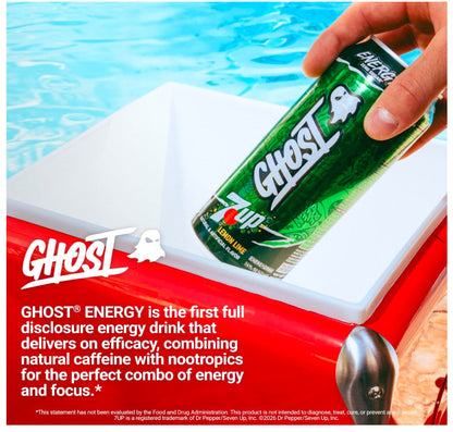 GHOST Energy Drink - 12-Pack, 7UP, 16oz Cans - Energy & Focus & No Artificial Co