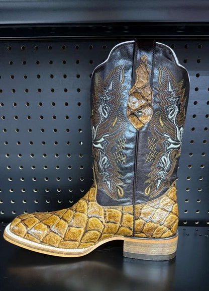 Men's Rodeo Cowboy Western Square Toe Boots Alligator Neck Print Made in Mexico