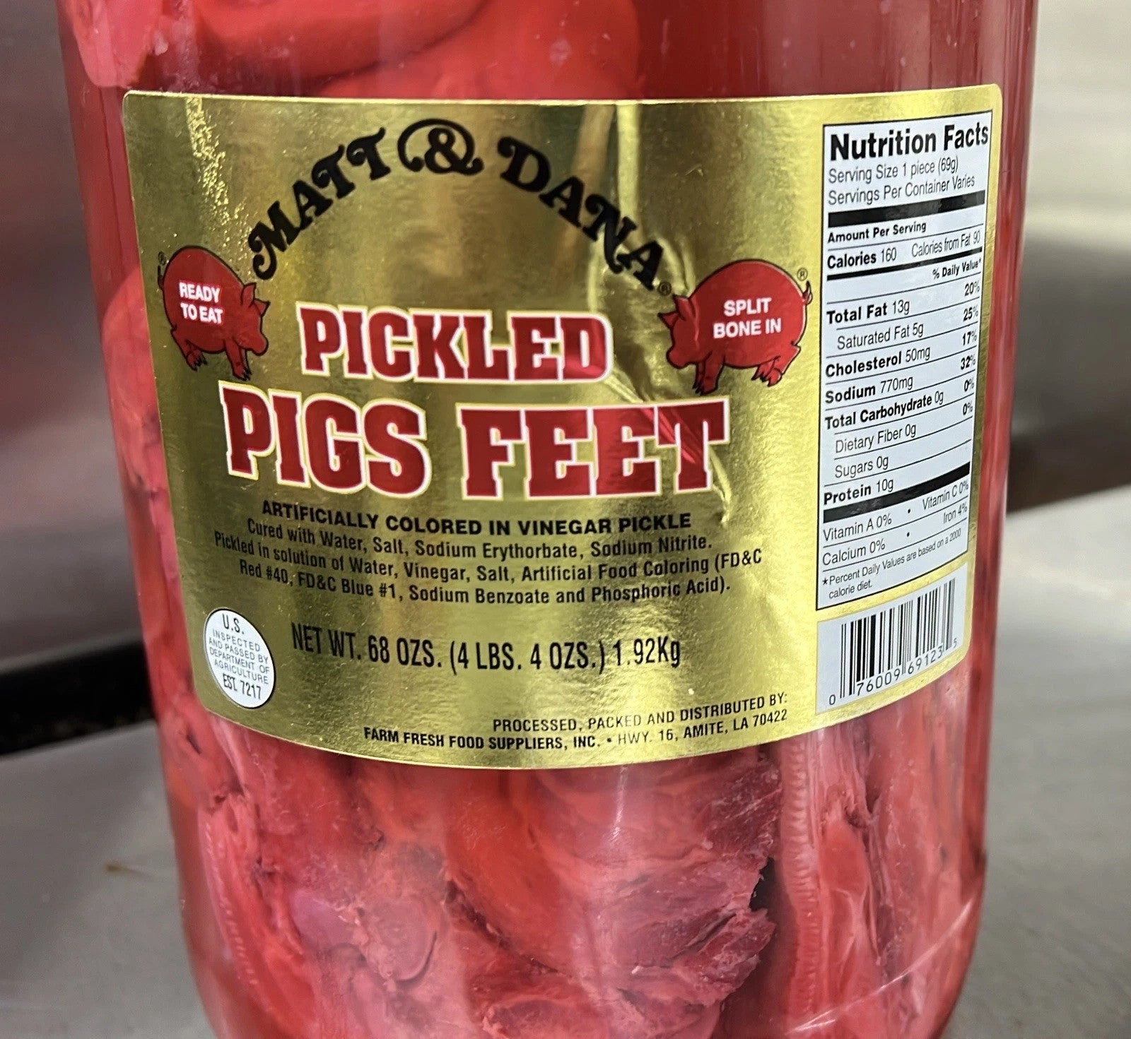 1 Gallon (4.25lb)  Authentic Louisiana Pickled Pig's Feet READY TO EAT