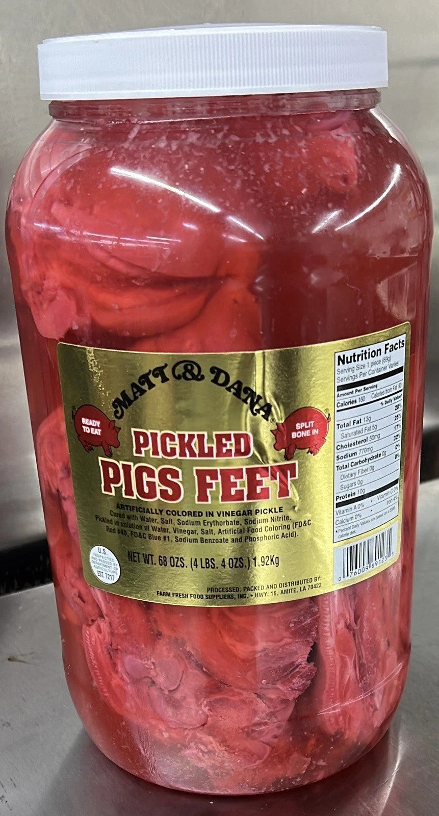 1 Gallon (4.25lb)  Authentic Louisiana Pickled Pig's Feet READY TO EAT