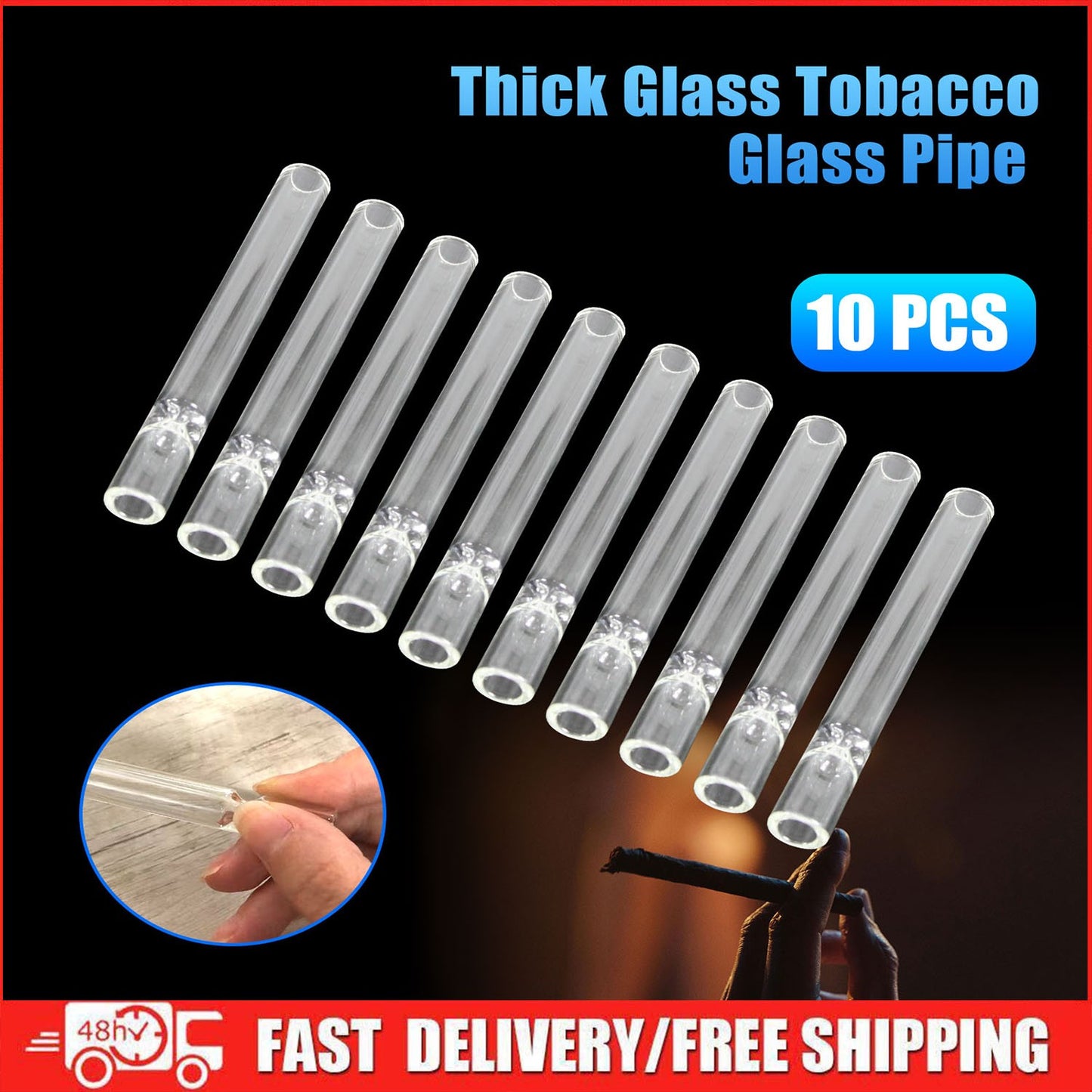 10-piece Thick Pyrex Glass Chillum Tobacco Pipe, Smoking pipe, Smooth One Hitter
