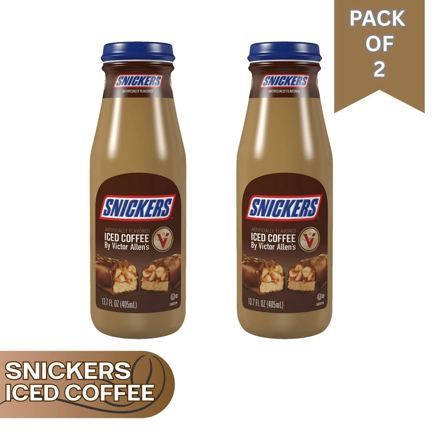 Snickers Artificially Flavored Iced Coffee by Victor Allen’s – 13.7 fl oz, Pack of 2