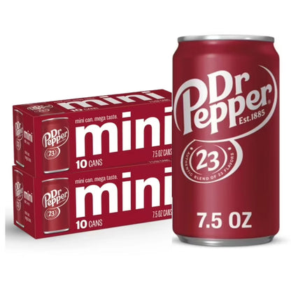 Dr Pepper Mini Soda Cans – 7.5 fl oz – 2 Packs of 10 Cans – Refreshing Soft Drink – Free Shipping