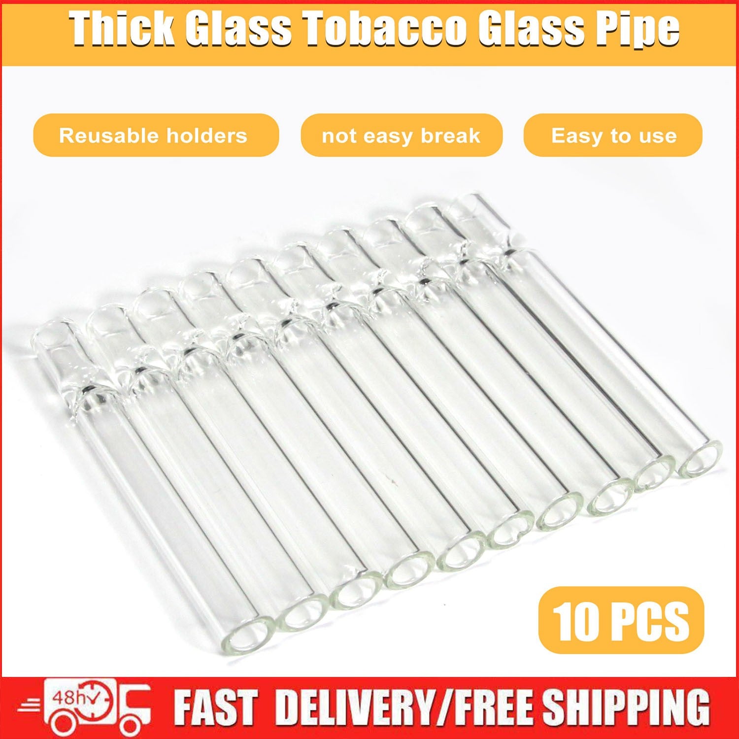 10-piece Thick Pyrex Glass Chillum Tobacco Pipe, Smoking pipe, Smooth One Hitter