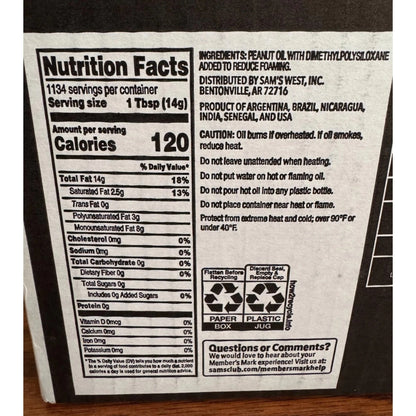 Member's Mark Pure Peanut Oil – 35 lb (4.5 Gallon) Bulk Jug