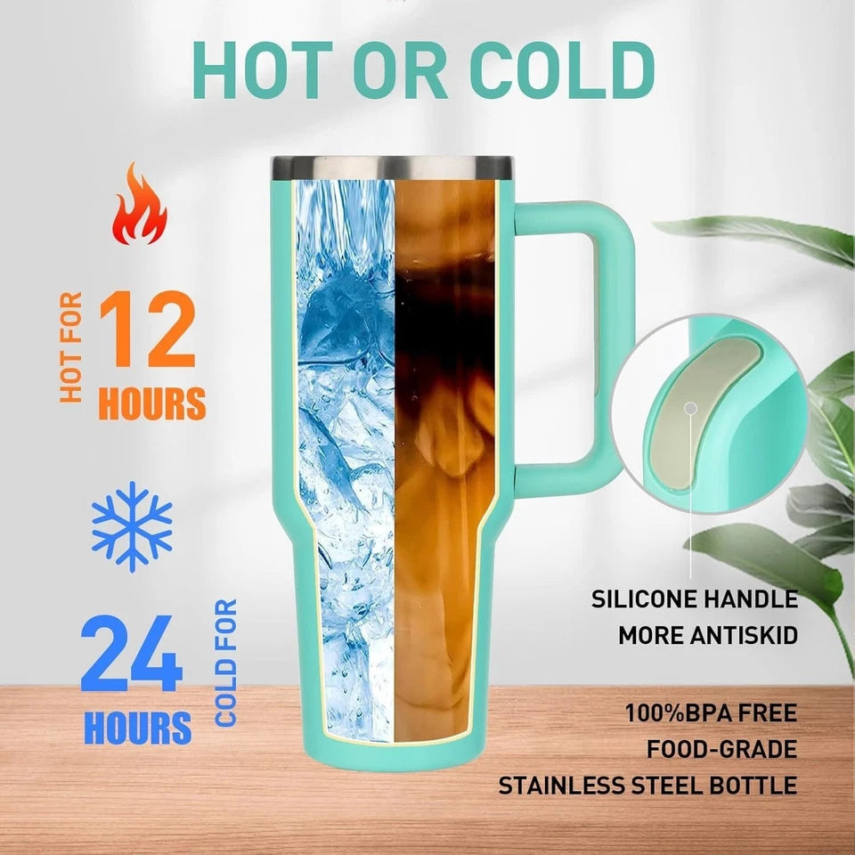 40oz Reusable Tumbler - White Stainless Steel with Handle, Lid &amp; Straw