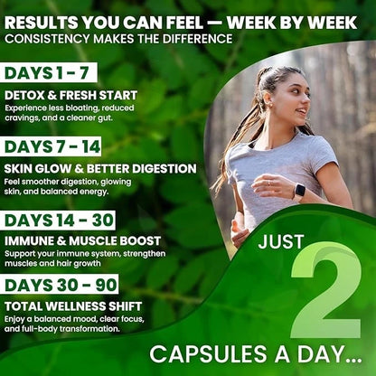 Pure Moringa Leaf Capsules by Saqqa – 500mg Dietary Supplement – 240 Capsules – Pack of 2