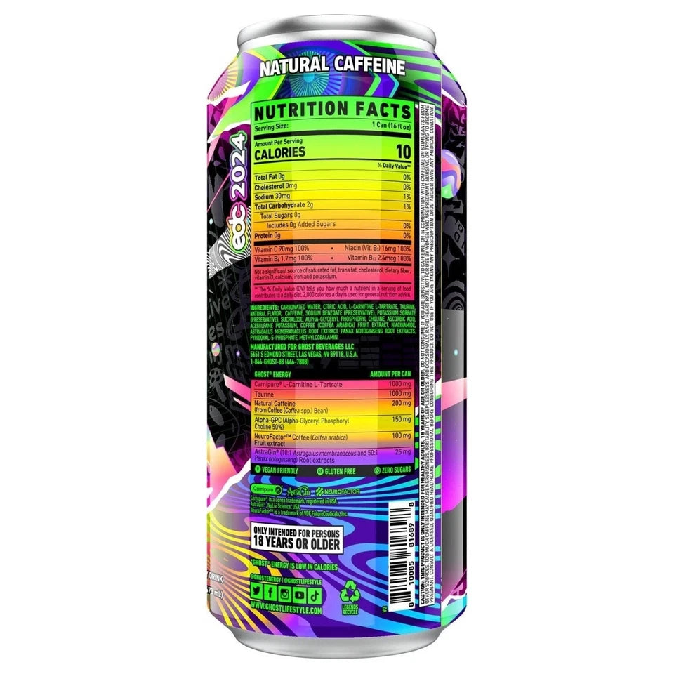 Ghost Energy Drink Zero Sugar Electric Limeade – 16 fl oz Cans – Energy Beverage – Pack of 12