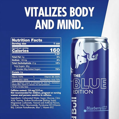 Red Bull Blue Edition Energy Drink - 24 x 12fl oz | 80mg Caffeine
