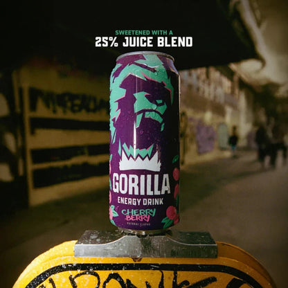 Gorilla Energy Drink Cherry Berry Flavor – 16 fl oz Cans – Bold Fruit Energy Beverage – Pack of 12