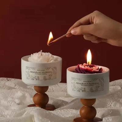 Handmade Camellia Soy Wax Candle Set in Porcelain Jar | Eco-Friendly Gift
