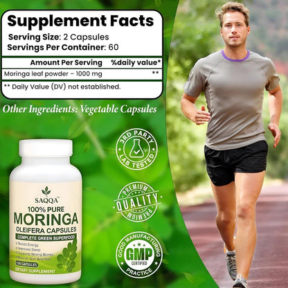 Pure Moringa Leaf Capsules by Saqqa – 500mg Dietary Supplement – 240 Capsules – Pack of 2