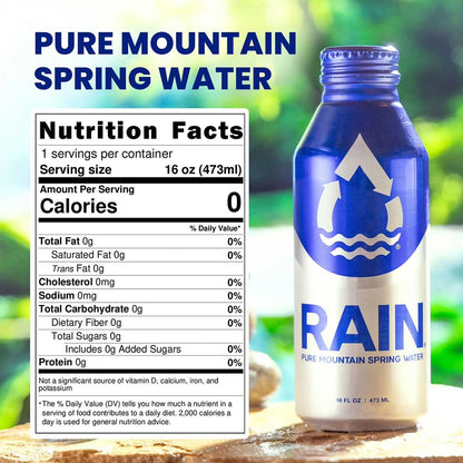 Rain Pure Mountain Spring Water – 24 Pack, 16 fl oz Bottles